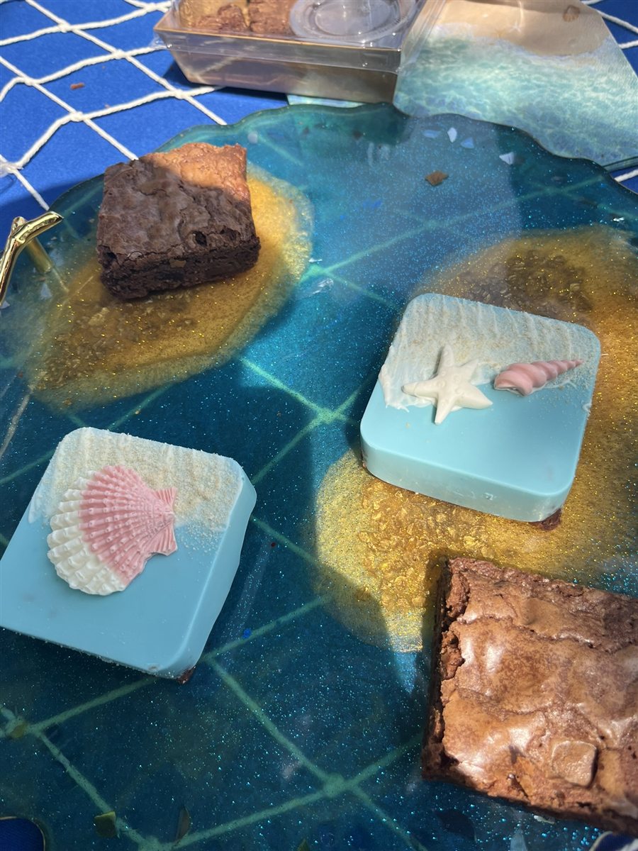 Ocean-themed custom dessert bars and brownies
